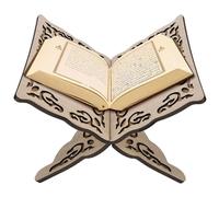 Ameble Quran Holder Foldable Wooden Quran Stand Book Holder for Prayer Reading, Muslim Bible Display, Cookbook Magazine Stand for Home Mosque Chapel 9.8x8.1x6.7'' Wood Color