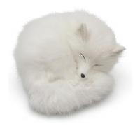 Ameble Realistic Sleeping White Fox Stuffed Animal with Soft Faux Fur, Handcrafted Fox Figurine for Home Desk Decor, Living Room, Office, Cozy Shelf Ornament