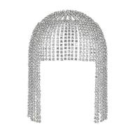 Ameble Rhinestone Headpiece Silver 1920s Flapper Headpiece with Crystal Accents for Parties and Weddings Rhinestone Silver Beaded Chain Mail Head Piece Flapper Diamond Crystal Showgirl Bridal Je