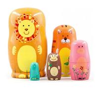 Ameble Russian Dolls White Tiger Wooden Nesting Dolls 5-layer Russian For Kids - Handmade Animal Educational Toy