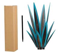 Ameble Rustic Metal Agave Plants Outdoor Decor, Sturdy Iron Art Sculpture for Garden Yard Patio, Metal Agave Lawn Ornament, Weather Resistant, Blue