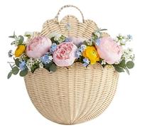 Ameble Scalloped Wall Basket Plastic Wicker Wall Baskets Hanging Scalloped Basket for Home Bathroom Kitchen Living Room 15x9.1x5.9 inch