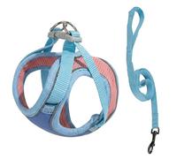 Ameble Soft Suede Escape Proof Cat Harness and Leash Set with Reflective Strip for Small Cats, Safe Walking Vest (Two-Tonee Blue, L: Fits 8-15 Lbs, 1.5m Leash)