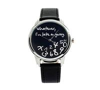 Ameble Unisex Leather Strap Watch I'm Late Anyway Funny Quote Dial Quartz Wrist Watch for Women Men Girls Casual Daily Wear Black