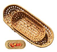 Ameble Wicker Bread Basket 2Pcs Oval Woven Rattan Serving Baskets Narrow Rustic for Storage Display Fruit Snack Flatware Baguettes 6.9 & 10.4in Length Bread Basket Baskets for Serving Long Narro