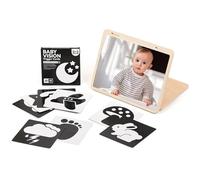 Ameble Wooden Foldable Baby Mirror Tummy Time Toy, Montessori Mirror Sensory Toy with Adjustable Stand & Visual Cards for Newborns 0-3 Months, Infant Visual Development