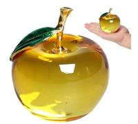 Ameble Yellow Apple Shaped Artificial Glass Fruit Crystal Collectible with Green Leaf Artistic Ornament Decorative Display for Home Office Shelf for Kids and Adults