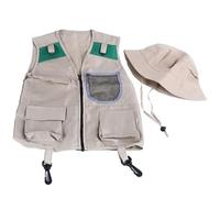 Ameble Zookeeper Costume for Kids with Hat & Multi-Pockets, Easy Zip Closure Fishing Vest Set for Outdoor Role Play, Paleontologist, Dress Up, Multi-pocket
