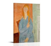 Amedeo Modigliani Wall Art Prints Paintings Poster Jeune Fille Assise, Les Cheveux Dénoués (Jeune Fille En Bleu) (1919) Cool Artworks Painting Wall Art Canvas Prints Hanging Picture Home Decors Gift I