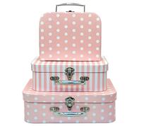Amedoo Paperboard Suitcases, Decorative Storage Boxes with Lids, Set of 3 Nesting Gift Boxes Pink Storage Box, Christmas, Nursery and New Year Gift Decoration (Pink Dots and Strips)