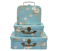 Amedoo Paperboard Suitcases, Nesting Storage Gift Boxes for Home Decoration, Birthday Wedding Easter Nursery Christmas or New Year Decoration Displays (Acid Blue Flowers)