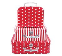 Amedoo Paperboard Suitcases, Nesting Storage Gift Boxes for Home Decoration, Birthday Wedding Easter Nursery Christmas or New Year Decoration Displays (Red Dots and Strips)