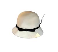 AMEEDA Bowler Hat Women Felt Formal Hat Wealthy Heiress Style Bowknot Bucket Hat Style Women's Bowler Hat(White-Black)