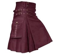 AMEEDA Lightweight Kilt Men's Scottish Festival Kilt Traditional Pleated Skirt Solid Color Medieval Style Casual Outfit(Red,XL)