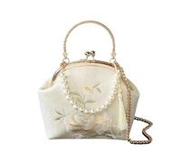 AMEEDA Shell Clutch Bag Vintage Women Flower Wedding Dinner Shell Clip Evening Clutch Handle Totes Embroidery Chain Crossbody Bags Purse and Handbags(Beige)