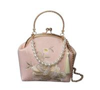 AMEEDA Shell Clutch Bag Vintage Women Flower Wedding Dinner Shell Clip Evening Clutch Handle Totes Embroidery Chain Crossbody Bags Purse and Handbags(Pink)