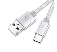 ameego 10ft Nylon Braided USB C 3.1 Sync & Fast Charging Cable for Samsung, HTC, Nokia, Sony, Nintendo Switch, and More Device with Type C Reversible Connection - White