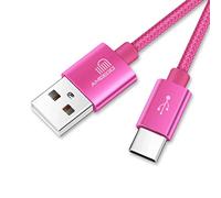 ameego 10ft Nylon Braided USB C 3.1 Sync & Fast Charging Cable for Samsung, HTC, Nokia, Sony, Nintendo Switch, and More Device with Type C Reversible Connection - Hot Pink