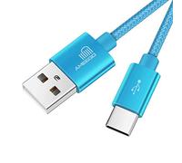 ameego 10ft Nylon Braided USB C 3.1 Sync & Fast Charging Cable for Samsung, HTC, Nokia, Sony, Nintendo Switch, and More Device with Type C Reversible Connection - Light Blue