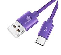 ameego 10ft Nylon Braided USB C 3.1 Sync & Fast Charging Cable for Samsung, HTC, Nokia, Sony, Nintendo Switch, and More Device with Type C Reversible Connection - Purple