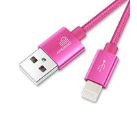 ameego 3.3ft Strong Nylon Braided Lightning to USB iPhone Cable with Compact Connector for iPad air 2/iPad Mini/iPhone X/8/8 Plus/7/7 Plus/6/6 Plus/6S/6S Plus/5/5S/SE and More (Hot Pink)