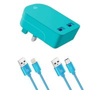 Ameego [3items] 3A Foldable Dual USB Mains Plug & High Life Span Micro USB Cable & iPhone Cable Compatible iPad air Pro mini/iPhone X Max XR.5.6.7 8. Plus, and more Micro & iPhone USB Devices (Green)
