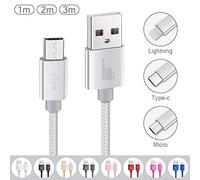 ameego [3Pack 1m+2m+3m] High Speed Strong Nylon Braided Tangle-Free 3.1A Micro USB Data Charge Cable for Samsung, HTC, Nokia, Sony, Kindle, PS3, Speaker, Power bank and More Micro USB Devices (White)