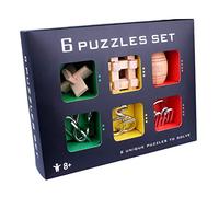 Ameego 6 PCS/Set Metal Wooden IQ Puzzle Brain Teaser IQ Game Toy for Kids and Adults