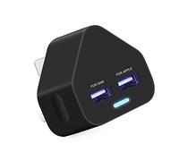 Ameego Dual USB Mains Charger 2AMP/2000mAh Rapid Speed Charging Universal Adapter with Smart IC UK Plug for iPhone/iPad/Samsung/Pixel/Windows Phone/Tablets & USB Devices - Black