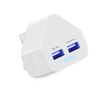 ameego Dual USB Mains Charger 2AMP/2000mAh Rapid Speed Charging Universal Adapter with Smart IC UK Plug for iPhone/iPad/Samsung/Pixel/Windows Phone/Tablets & USB Devices - White