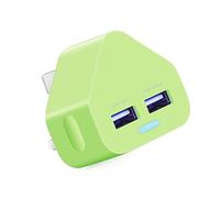 Ameego Dual USB Mains Charger 2AMP/2000mAh Rapid Speed Charging Universal Adapter with Smart IC UK Plug for iPhone/iPad/Samsung/Pixel/Windows Phone/Tablets & USB Devices - GREEN