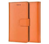 ameego Genuine Leather Bookcase for iPhone 12 Mini, Premium authentic Genuine Leather Wallet case with Magnetic, Kickstand, Cash & Card Slots Stockproof Slim Flip bookcase cover 6.5" (Orange)