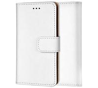 ameego Genuine Leather Bookcase for iPhone 12 Mini, Premium authentic Genuine Leather Wallet case with Magnetic, Kickstand, Cash & Card Slots Stockproof Slim Flip bookcase cover 6.5" (White)