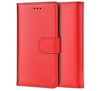 ameego Genuine Leather Bookcase for iPhone 12 PRO Max, Premium authentic Genuine Leather Wallet case with Magnetic, Kickstand, Cash & Card Slots Stockproof Slim Flip bookcase cover 6.5" (Red)