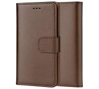 ameego Genuine Leather Bookcase for iPhone 14, Premium authentic Genuine Leather Wallet case with Magnetic, Kickstand, Cash & Card Slots Stockproof Slim Flip bookcase cover 6.1" (Brown)
