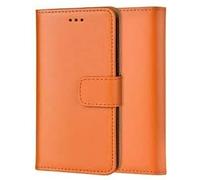 ameego Genuine Leather Bookcase for iPhone 16, Premium authentic Genuine Leather Wallet case with Magnetic, Kickstand, Cash & Card Slots Stockproof Slim Flip bookcase cover 6.1" (Orange)