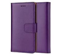 ameego Genuine Leather Bookcase for iPhone 16E, Premium authentic Genuine Leather Wallet case with Magnetic, Kickstand, Cash & Card Slots Stockproof Slim Flip bookcase cover 6.1" (Purple)