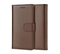 ameego Genuine Leather Wallet Case for iPhone 5/5S/SE (1st Generation), Magnetic Flip Cover with Card Slots & Kickstand, Brown