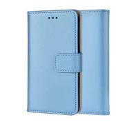ameego Genuine Leather Wallet Case for Samsung Galaxy Ace 2 (i8160) (2012, 3.8") - Magnetic Closure, Card Slots, Stand - Blue