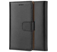 ameego Genuine Leather Wallet Case for Samsung Galaxy Galaxy S21 (6.2") - Magnetic Closure, Card Slots, Stand - Black