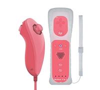 ameego GN-010RN Built-in Motion Plus Wireless Remote and Nunchuck Controller with Silicone Case & Wrist Strap for Nintendo Wii and Wii U (Hot Pink)