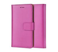 ameego MK-209 Premium Genuine iPhone 7/8 /SE2/SE3 Real Leather Flip Wallet Magnetic Kickstand Slim Book Case with Card Slot (Hot Pink)