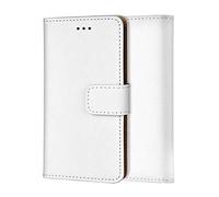 ameego MK-209 Premium Genuine iPhone 7/8/SE2/SE3 Real Leather Flip Wallet Magnetic Kickstand Slim Book Case with Card Slot (White)