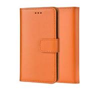 ameego MK-209 Premium Genuine iPhone 7/8/SE2/SE3 Real Leather Flip Wallet Magnetic Kickstand Slim Book Case with Card Slot (Orange)