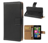 ameego Premium Genuine real Leather Wallet Flip protective Case with Tan Interior, kickstand, Card slots and Magnetic closure Slim design Notebook flip cover for Nokia Lumia 550 (4.7”) (BLACK)