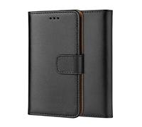 ameego Premium Genuine real Leather Wallet Flip protective Case with Tan Interior, kickstand, Card slots and Magnetic closure Slim design Notebook flip cover for Huawei Y7 2019 (6.26 ") (BLACK)