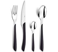 Amefa ECLAT 16 Piece Cutlery Set for 4 - Gloss Black Handles - 18/0 Stainless Steel - Mirror Polished Finish - Bold Contemporary Design - Dishwasher Safe