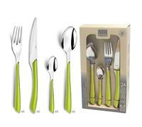 Amefa ECLAT 24 Piece Cutlery Set for 6 - Bold Green Handles - 18/0 Stainless Steel - Mirror Polished Finish - Mix & Match Coloured Cutlery - Dishwasher Safe