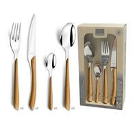 Amefa ECLAT Nature 24-Piece Cutlery Set, Service for 6 - Modern Light Wood Effect Flatware, Premium Stainless Steel Knives, Forks & Spoons - Dishwasher Safe, Gift Boxed