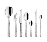 Amefa Felicity Cutlery Set for 6 People, 42 Pieces, 18/0 Stainless Steel, Hammered Handles, Knives, Steak Knives, Forks, Spoons, Serving Spoons and Teaspoons - Silver